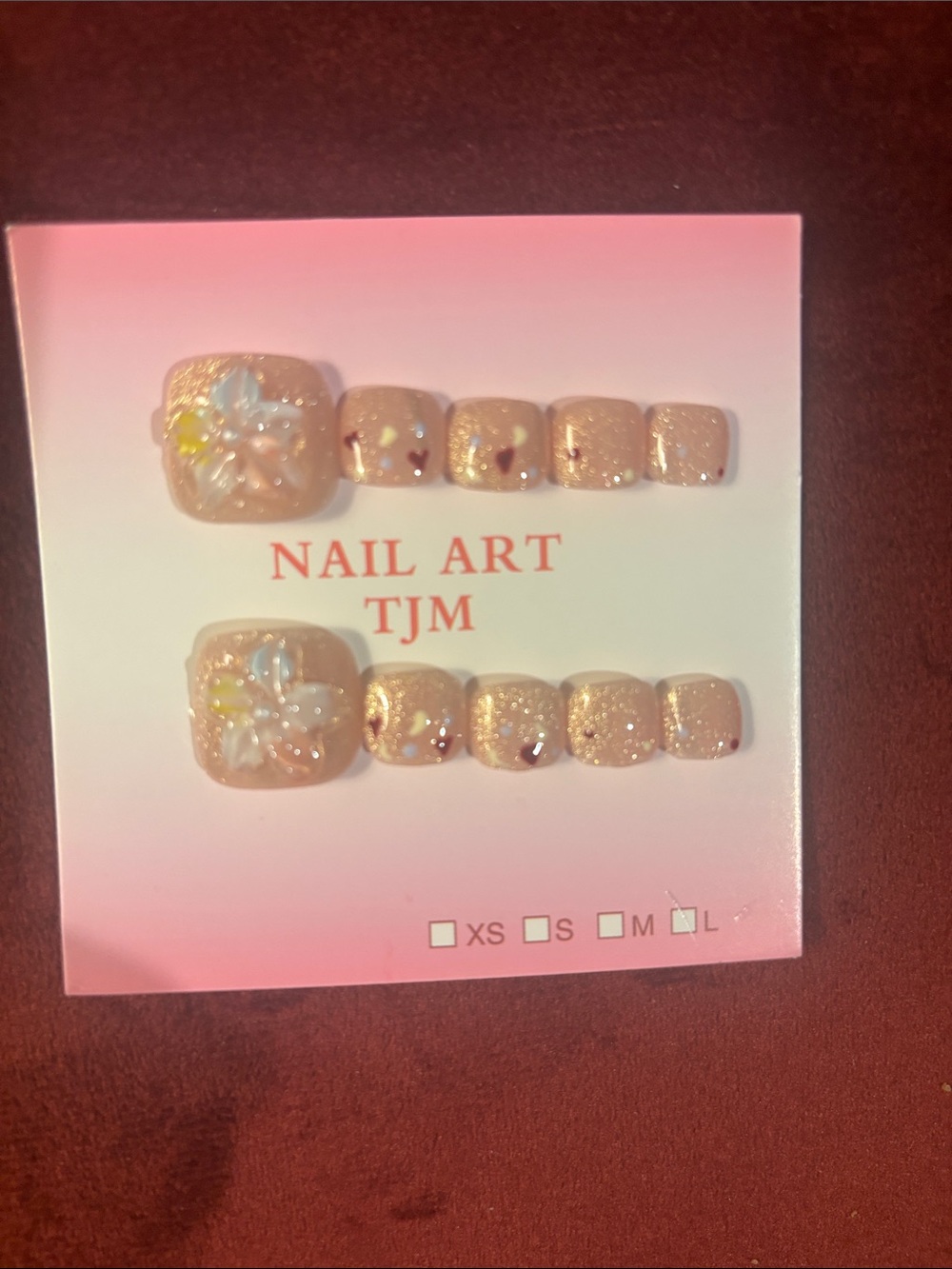 Pink Glitter Floral Press-On Toe Nails